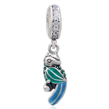 

Authentic 925 Sterling Silver Bead Charm Enamel Tropical Parrot With Crystal Pendant Beads Fit Pandora Bracelet Bangle Jewelry