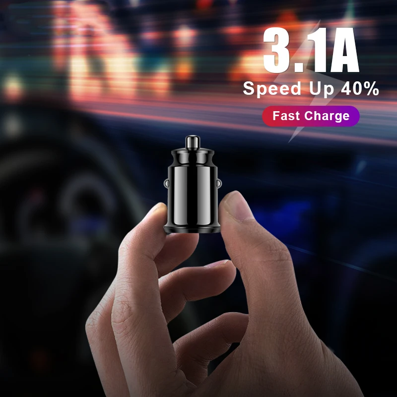 

Mini Dual USB Car Charger for iphone 11 XS X 8 7 Fast Charge Quick Charging for Samsung S10+ S9 S8 Huawei Phone Charger in Car