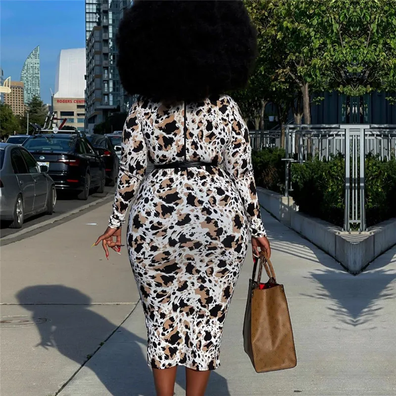 Plus Size Dress for Women Leopard Print  Bodycon Lace Up Stretch Sexy Maxi Dress Fall Clothes New Style Wholesale Dropshipping