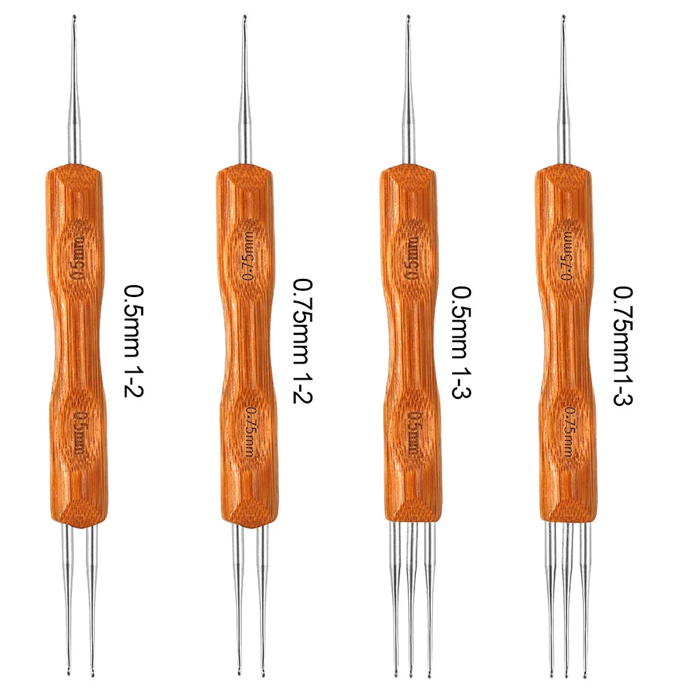 Dreadlock Needle 1-2 Hook 1-3Hooks Style 0.5Mm 0.75Mm Natural Bamboo For Braid Hair Extensions Tool 1Pcs/Lot