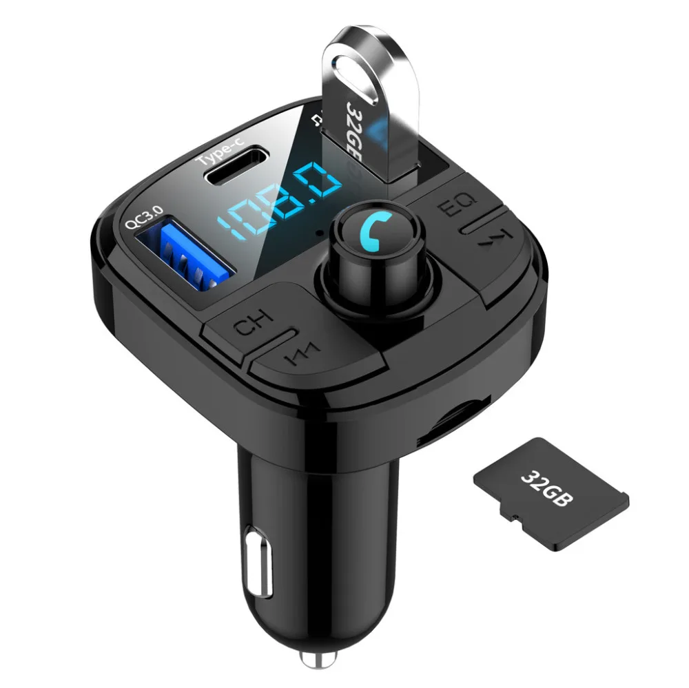 Bluetooth 5,0 Fm передатчик двойной USB QC3.0 автомобильное зарядное устройство Автомобильный bluetooth-комплект MP3 модулятор с светодиодный решетчатый экран режим эквалайзера