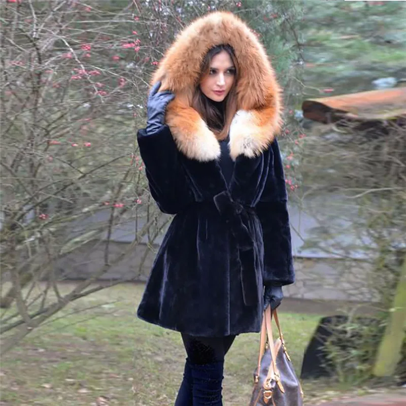 red fox fur coat with hood