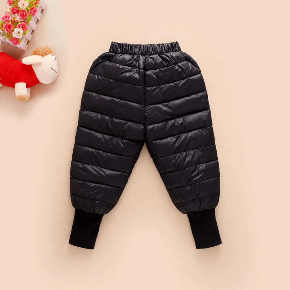 Дети мальчики девочки зима теплый толстый хлопок вниз брюки флис Водонепроницаемый брюки Твердые наряды От 1 до 5 лет