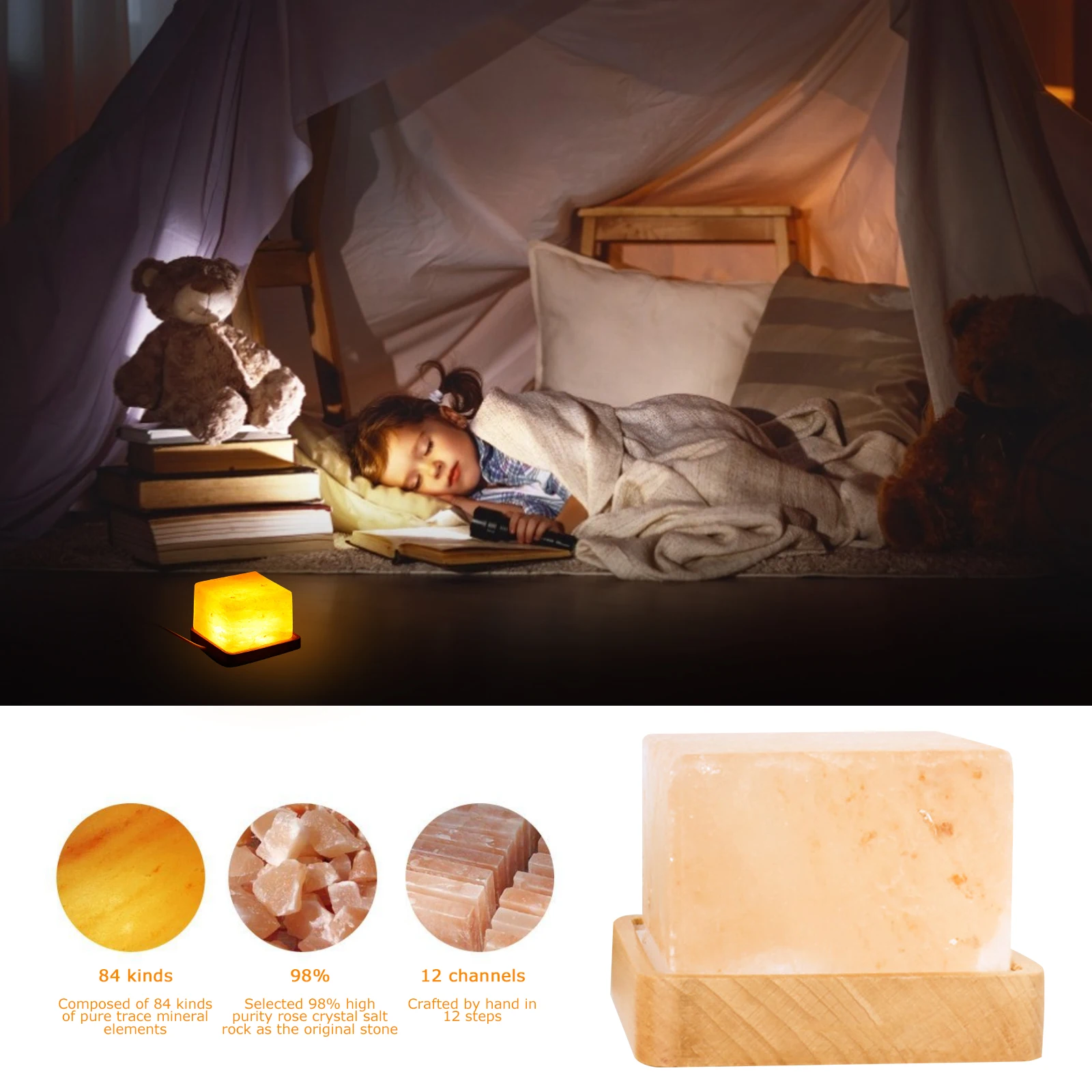 Himalayan Stone Lamp Dimmable Night Light with Wooden Base LED Nightlight for Home Desk Office Ornament Decor | Освещение