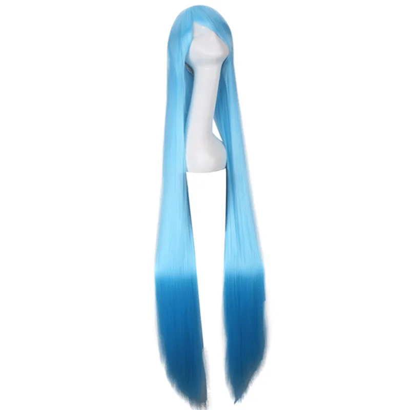 Blue Wig 150cm 150CM Long Straight Sky Blue Wigs Full Bangs 59