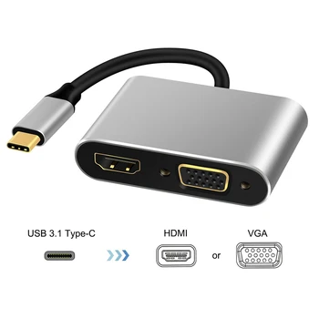 

Type-C To HDMI VGA Converter TV Data Transmission Display 4K Audio USB 3.1 Adapter Video Support Terminal For PC Multifunction