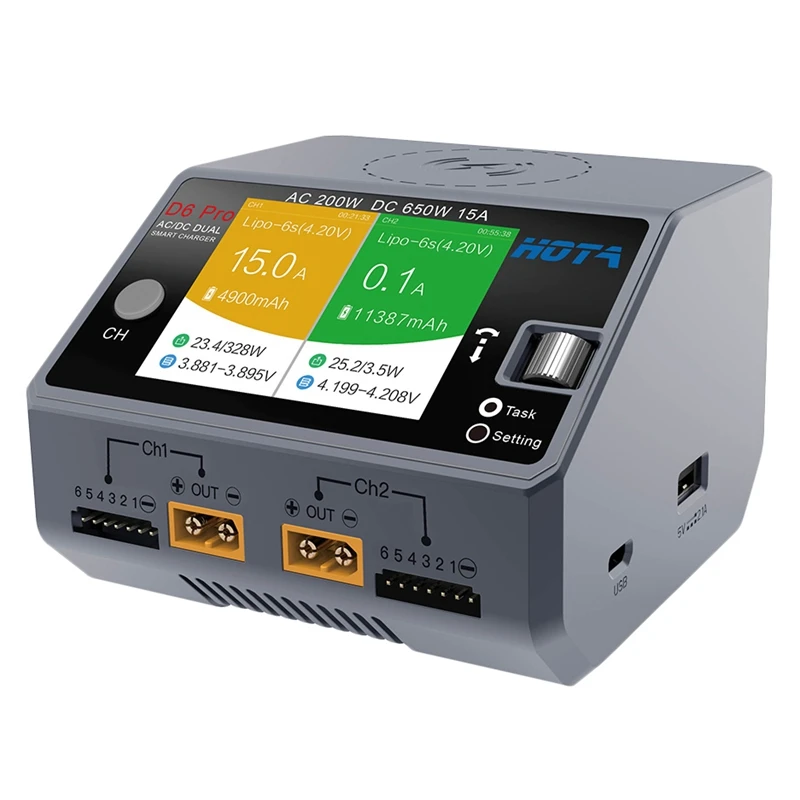 

HOTA D6Pro Smart Charger AC200W DC650W 15A for Lipo LiIon NiMH Battery with IPhone Samsung Wireless Charging