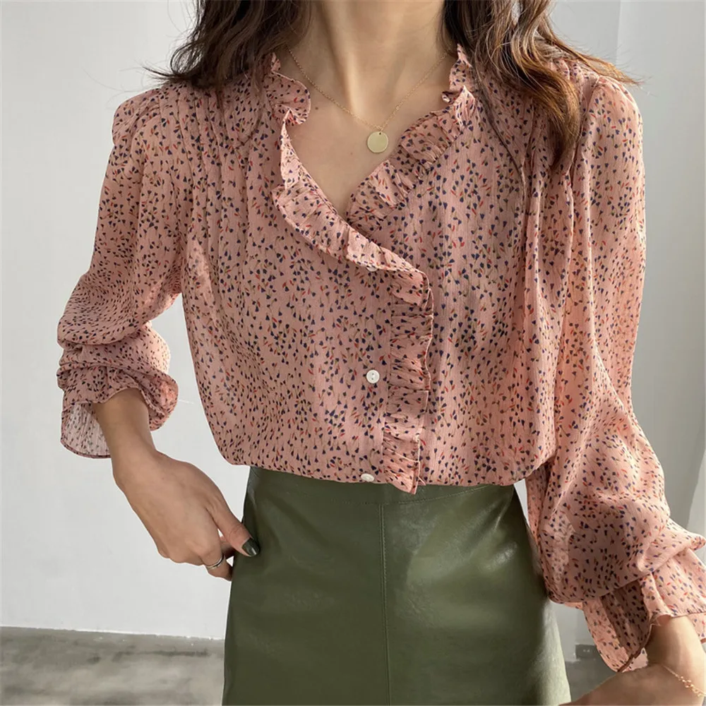 2020 Casual Vintage Chiffon Shirt Blouse Women Floral Printed Lantern Sleeve Women Tops  Blouse V Neck Blusas Mujer De Moda z669 (16)