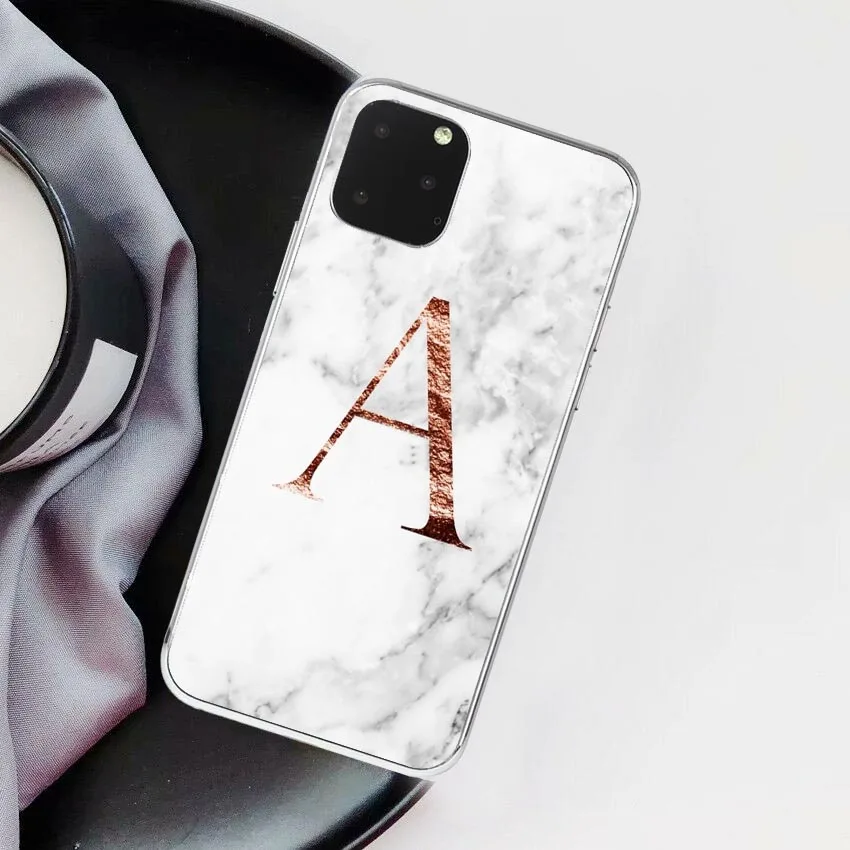 Письмо монограмма A B C D белый мрамор Мягкий ТПУ чехол для телефона iphone 11 Pro Max для samsung Galaxy S10 A10 A30 A50 крышка