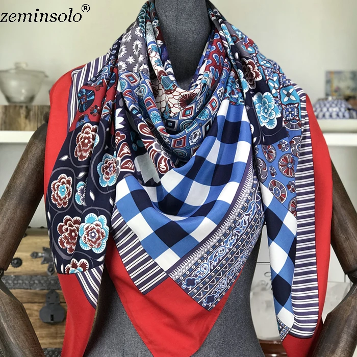 Роскошный бренд твил шелковый шарф квадратный 130*130 см шарф шарфы дизайн платок с принтом женский шейный платок обертывание хиджаб