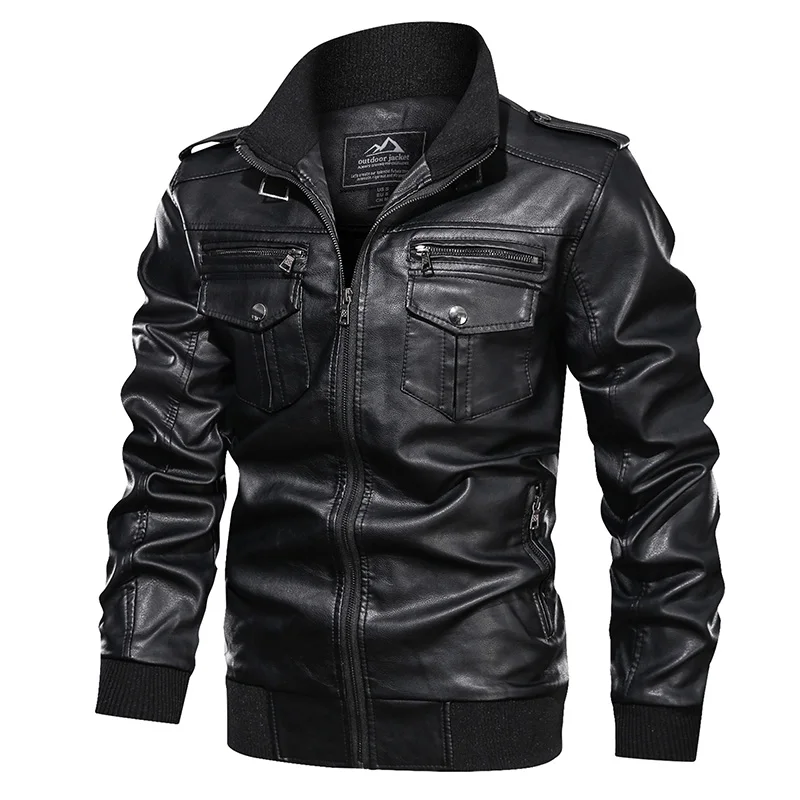 TACVASEN Leather Jacket Men Vintage Fashion Multi-Pocket PU Leather Jacket Coat Autumn Casual Biker Motorcycle Faux Leather Coat leather bomber jacket