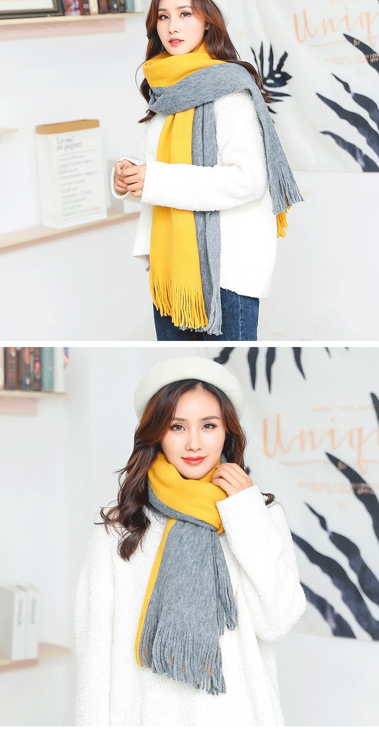 Шарф мужской зимний круглый Корейский простой мужской шарф вязаный шерстяной нагрудник студенческий длинный
