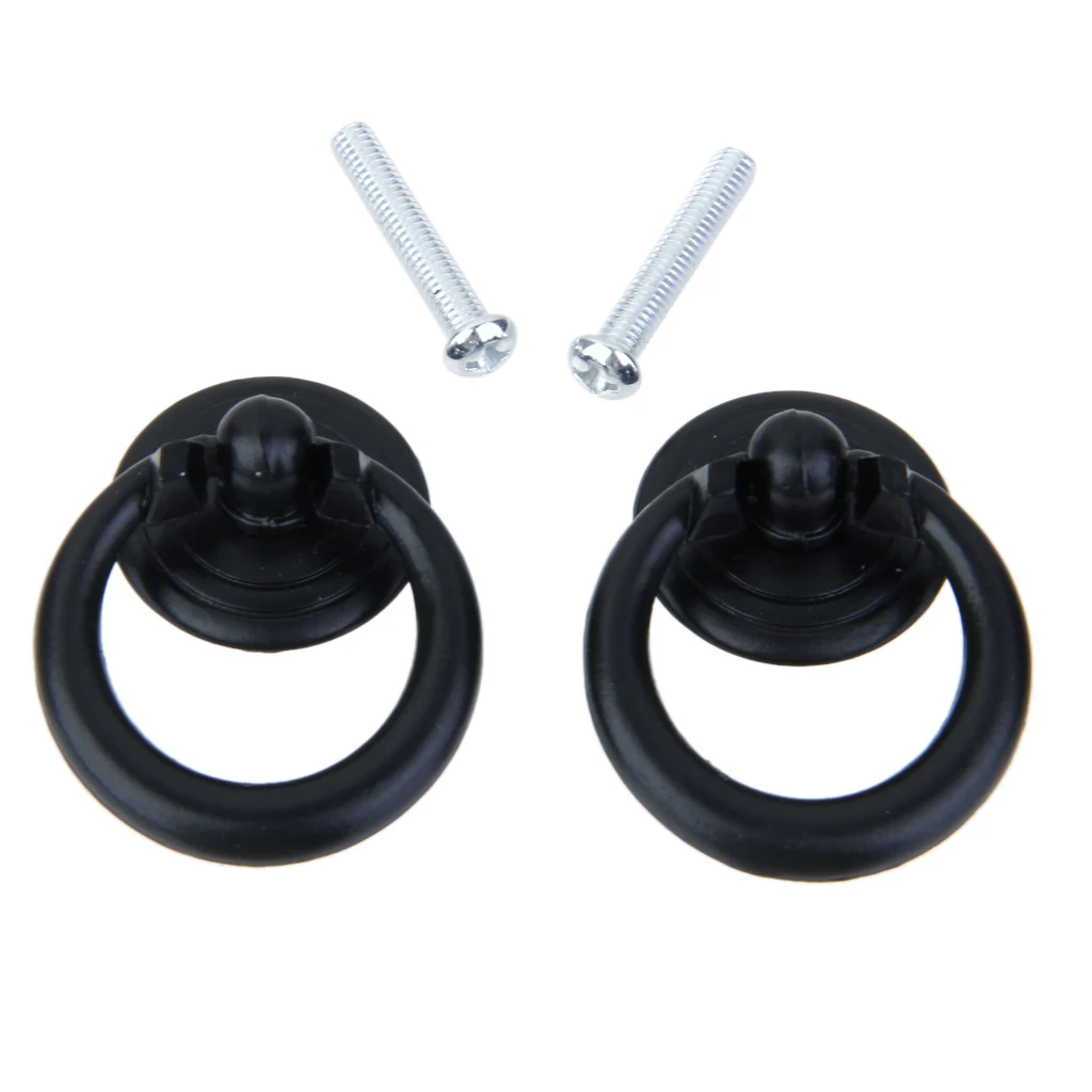 2pcs Vintage Ring Knob Door Bin Dresser Cupboard Wardrobe Ring Pull Handle Black
