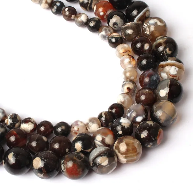 Natural Stone Beads Black Hematite Zebra Jespers Round Spacer Beads for Jewelry Making DIY Bracelet Necklace Accessories 15'' Fire Agate