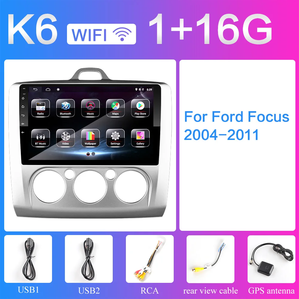 4G Android 8,1 автомобиль радио мультимедиа плеер для Ford Focus EXI MT 2 3 Mk2 2004 2005 2006 2007 2008 2009 2010 2011 gps навигации - Цвет: K6 1G 16G rom