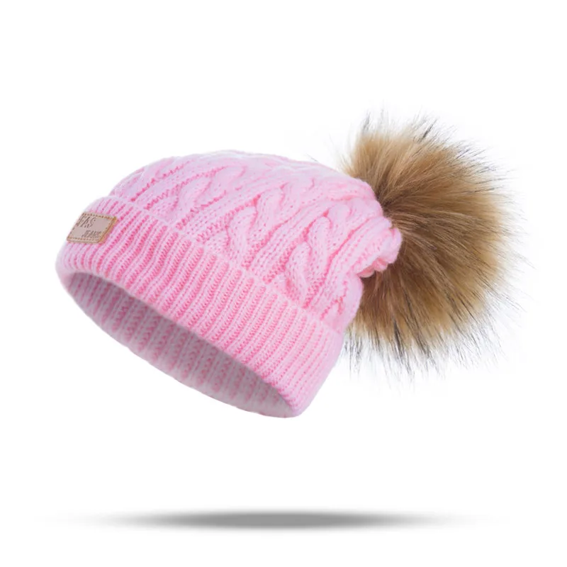 light pink hat Evrfelan/Модная брендовая детская шапка и шарф, комплект из 2 предметов, зимняя шапка, шарф для девочек и мальчиков, помпоны, шапочки, набор шарфов, детские подарочные аксессуары - Цвет: light pink hat