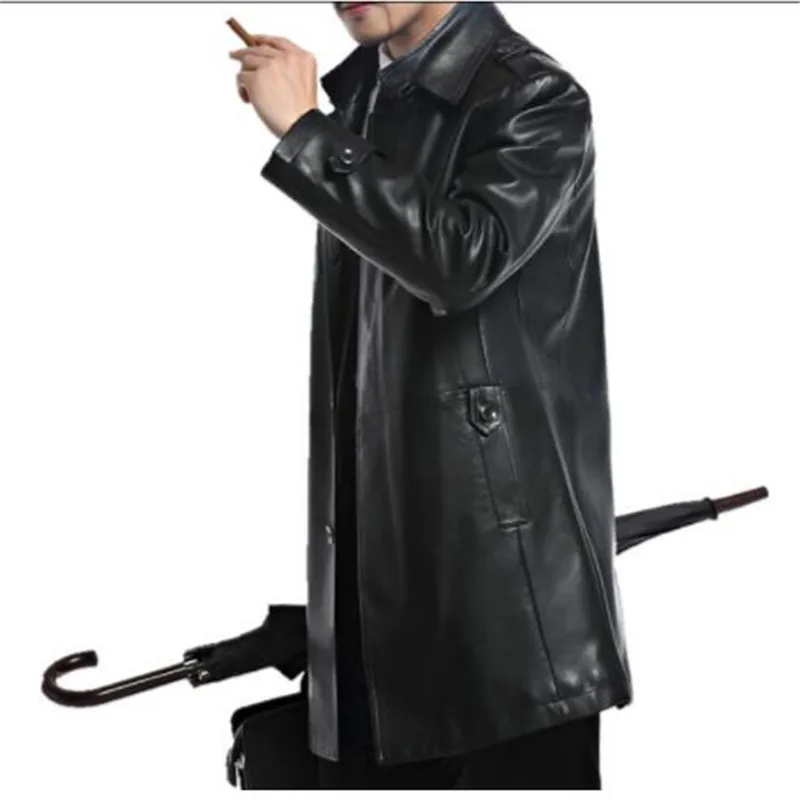 Men Leather Jackets Sheepskin Male Outwear Jackets Autumn Casual Jacket Men Fashion Long Man Leather Jackets A2552