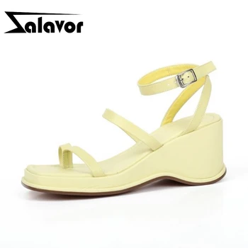 

ZALAVOR Genuine Leather Women Sandals Fashion Solid Color Shoes Women High-Quality Metal Buckle Flat Heels Footwear Size 34-39