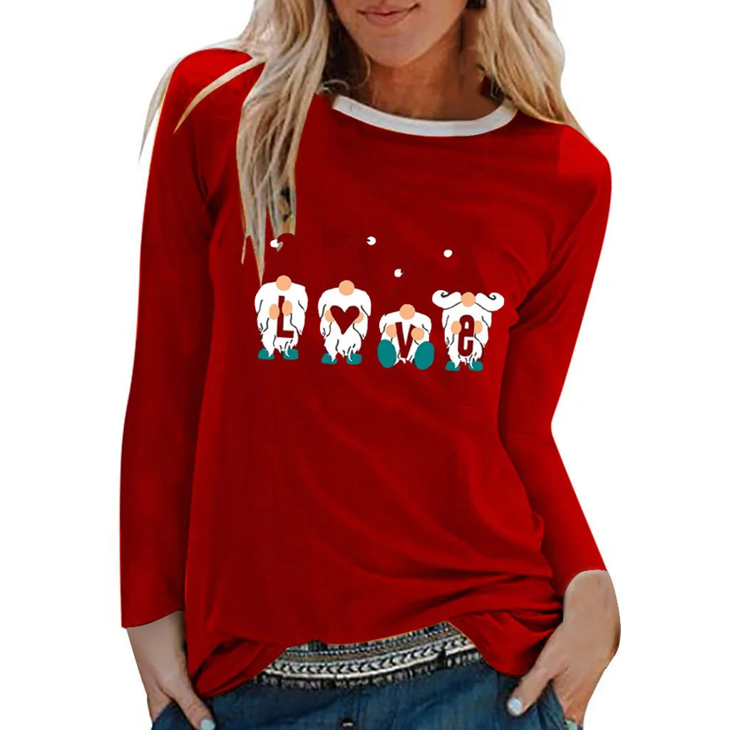 Женские футболки с принтом рождественской елки, топы, однотонный пуловер с принтом, топы, Рождественская одежда, повседневная футболка, топы, женские новые - Цвет: Red