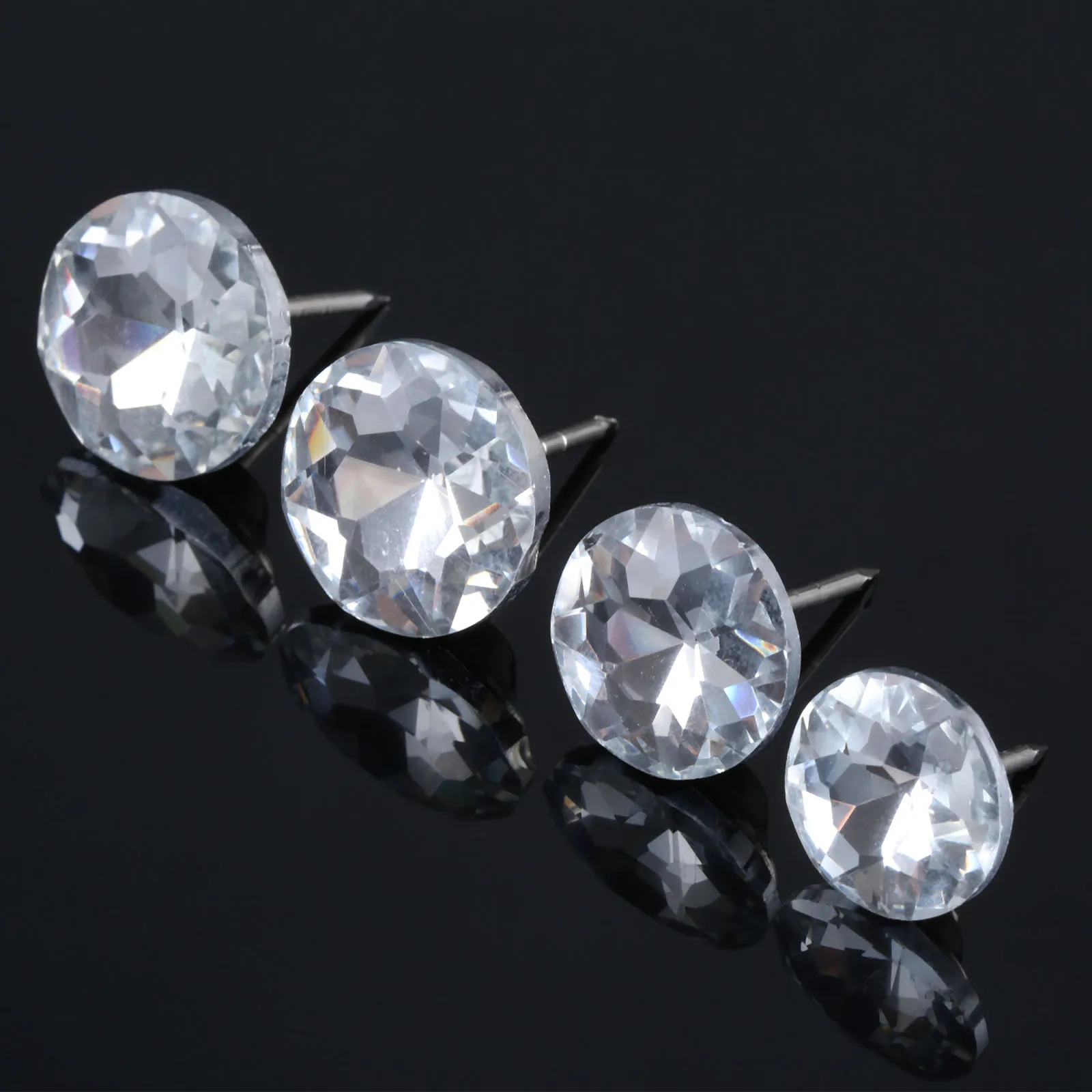 14/18/20/22mm Diameter Diamond Crystal Glass Upholstery Nails Button Tacks Studs Pins 10Pcs