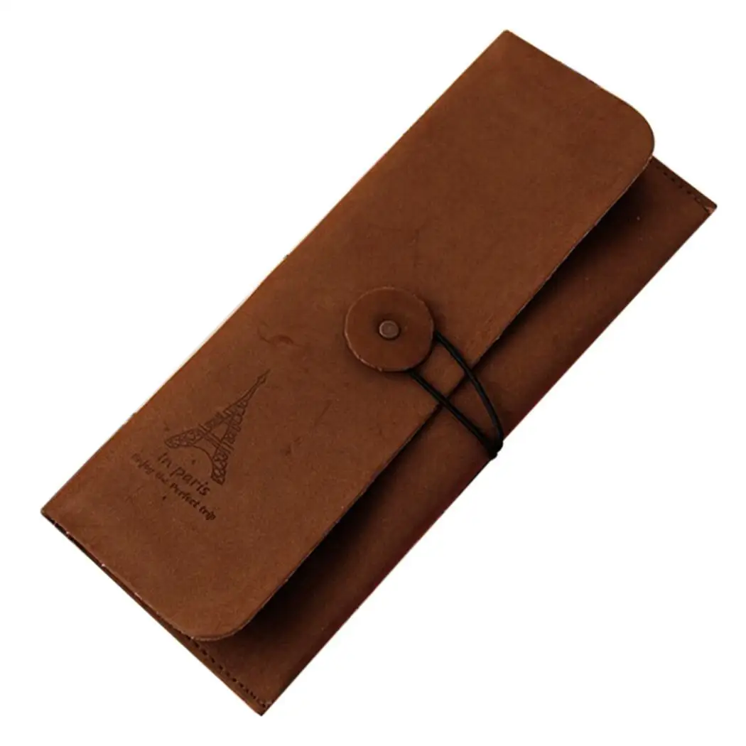 New Students Retro Style Button Organize Solid Rectangular Brown, Dark brown, Coffee Pencil Pen Bag
