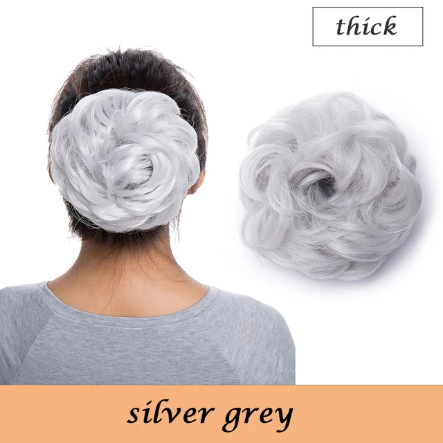 HAIRRO 80g Straight Donut Chignon Hairpieces Synthetic Ombre Elastic Updo Chignon Fluffy Messy Scrunchies Hair Bun For Women silver grey-38g