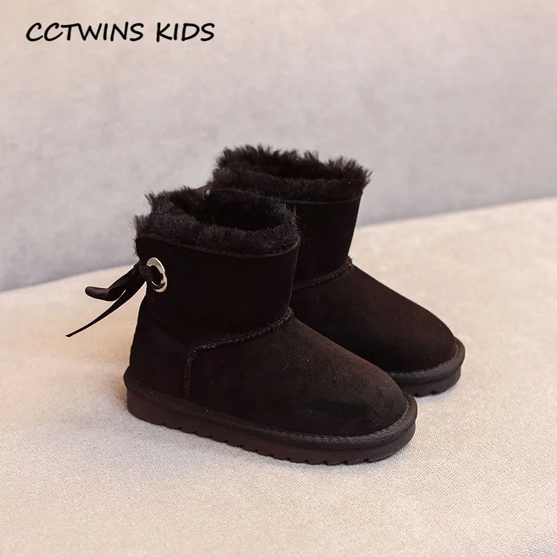 Черный CCTWINS/детская обувь; коллекция года; зимние детские ботинки из натуральной кожи; брендовые короткие ботинки для малышей; модная теплая обувь для девочек; SNB159 - Цвет: Черный