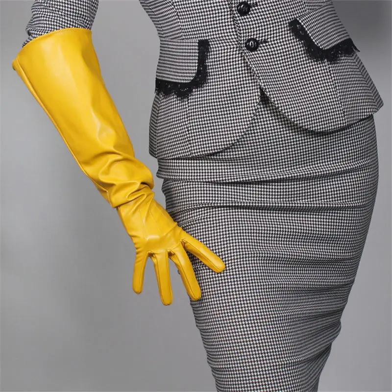 50cm Wide Sleeve Длинные перчатки из искусственной кожи овчины 1" 40 см локоть Gingar горчично-желтый WPU148 - Цвет: 50cm Wide Sleeve
