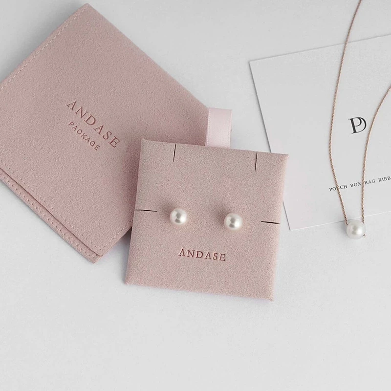 20pcs Custom Logo Microfiber Pouches with Insert Card sets, Jewelry Bag Packaging, Earring Necklack Slots Package Display Pad