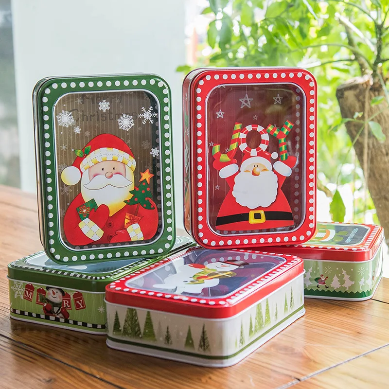 

Exquisite Christmas Gift Box Open Window Transparent Rectangular Tin Box Biscuit Box Baking Packaging Christmas Gift Box