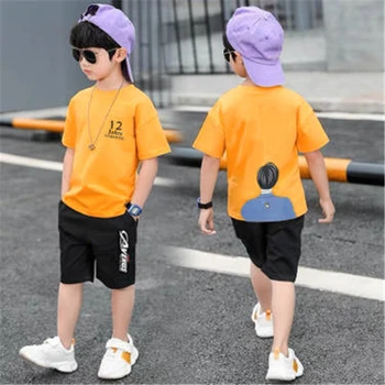 

Set boys summer suit 2020 new Children's summer middle-aged and short-sleeved two-piece jeans