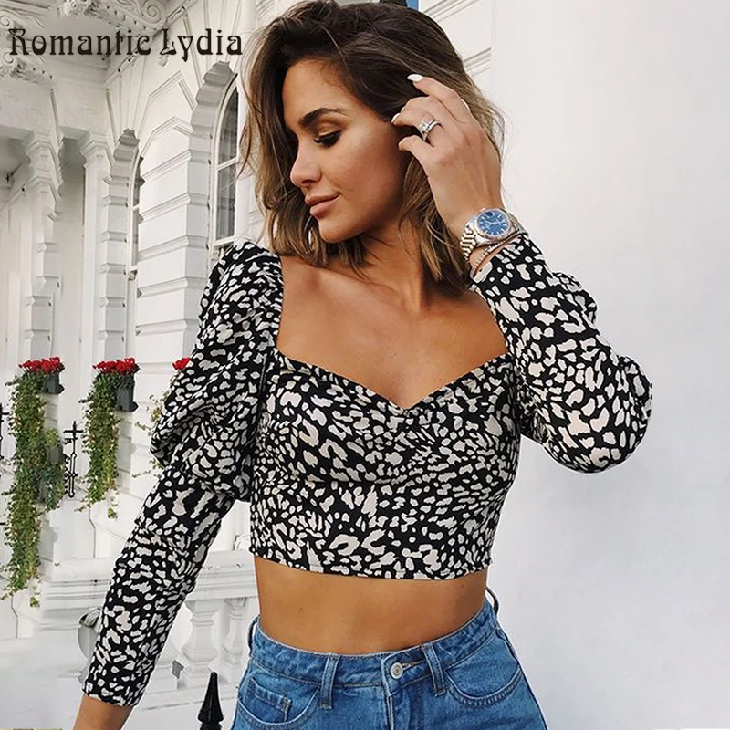 Sexy Leopard Print Women V neck Autumn Winter Crop Top Female Tank Tops Fashion Party Ladies Tops Shirts