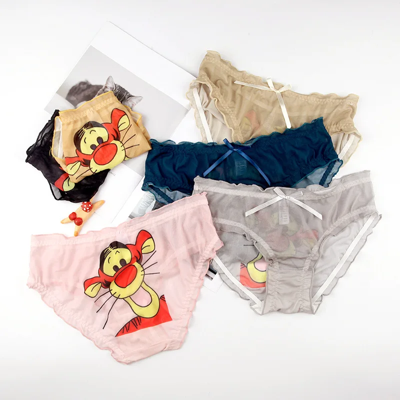 Disney Mickey Women's Panties Sexy Transparent Female Underwear Lace Mesh  Low Waist Ladies Lingerie Thin Girl Briefs Fashion