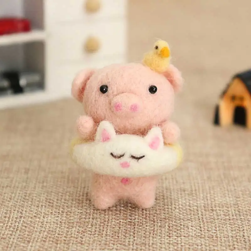 Non-Finished Kit Children Kids Baby Lovely Cute Pig Animal Wool Needle Felt Material Package For Gift DIY Handmade Gift for her