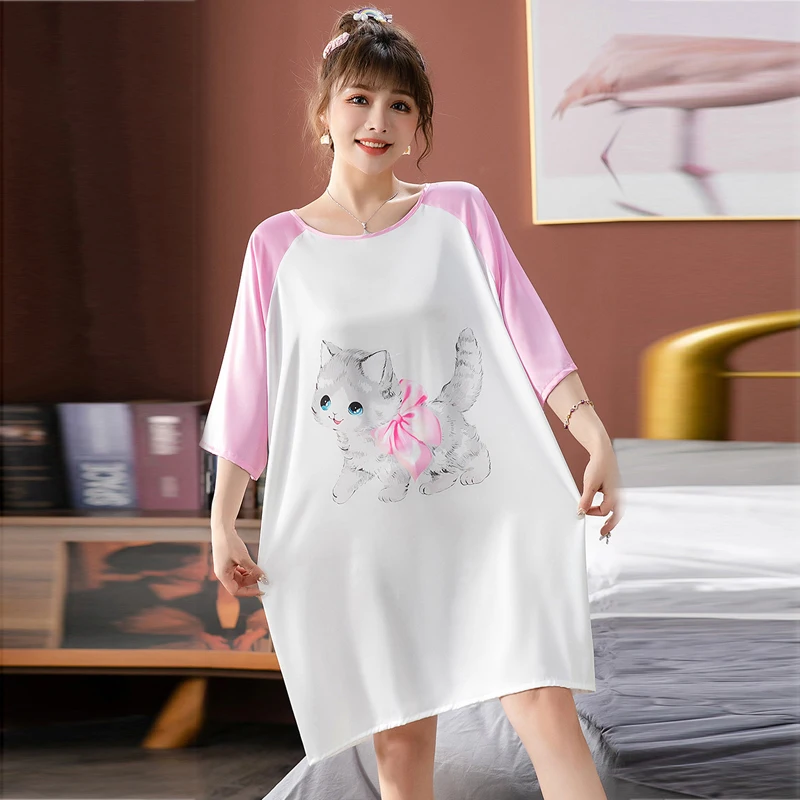 

Roseheart Summer New Green Pink Luxury Fashion Sleepwear Faux Silk Loose Nightwear Sexy Mini Bathrobe Homewear Dress
