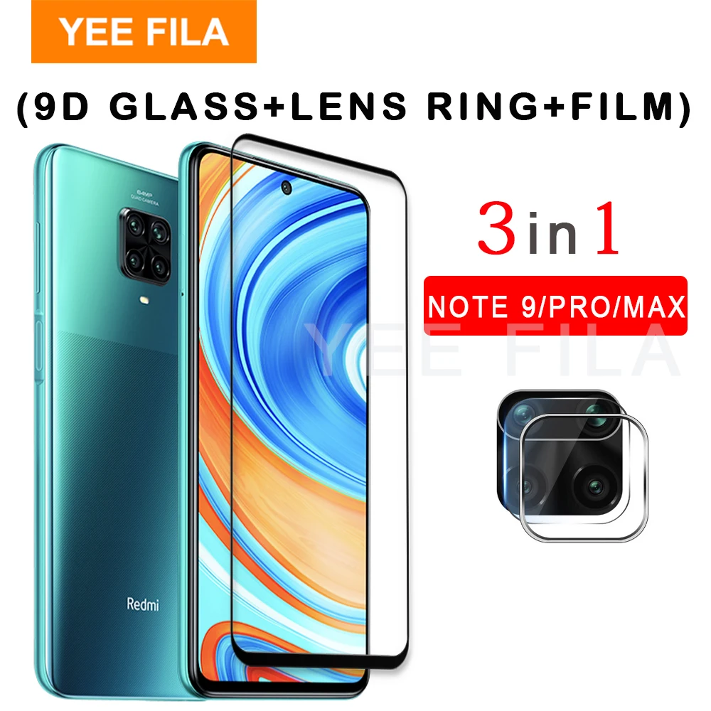 3 в 1 для Xiaomi Redmi Note 9 Pro s закаленное стекло Защита экрана Xiomi Max Global кольцо объектива