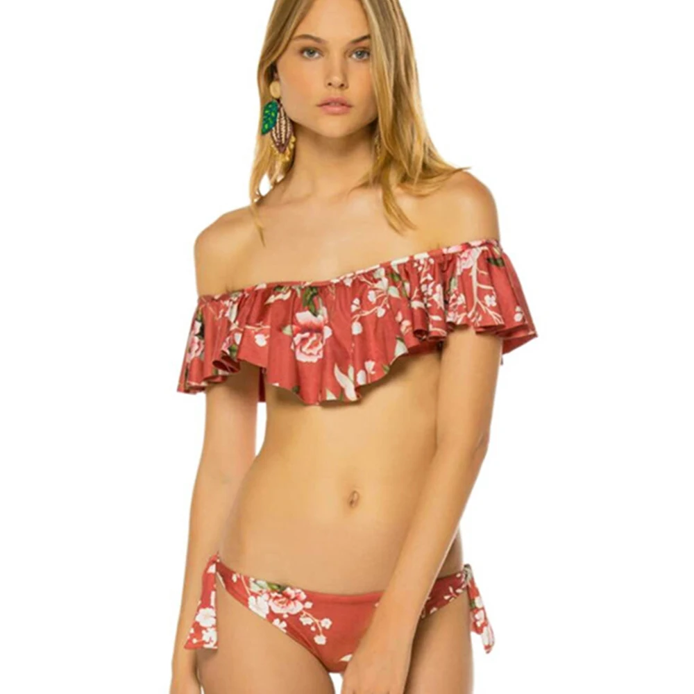 

2019 Swimsuit Printed Floral Bikini Set New Swimwear String Bathing Suit Bandeau May Sexy Bathers Women Maillot