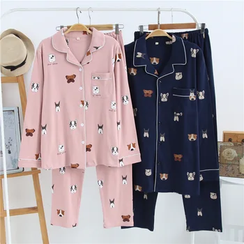 

Autumn and Winter Cotton Wool Couple Long-sleeved Trousers Pajamas Men and Women Cotton Dog Print Home Nightwear Pigiama Suit