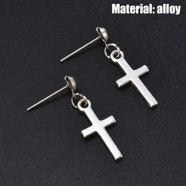 Fashion Men's Stainless Steel Cross Pendant Cartilage Drop Dangle Earrings Punk Jewelry for Cool Women Girl Friendship Gifts EA437-LAO