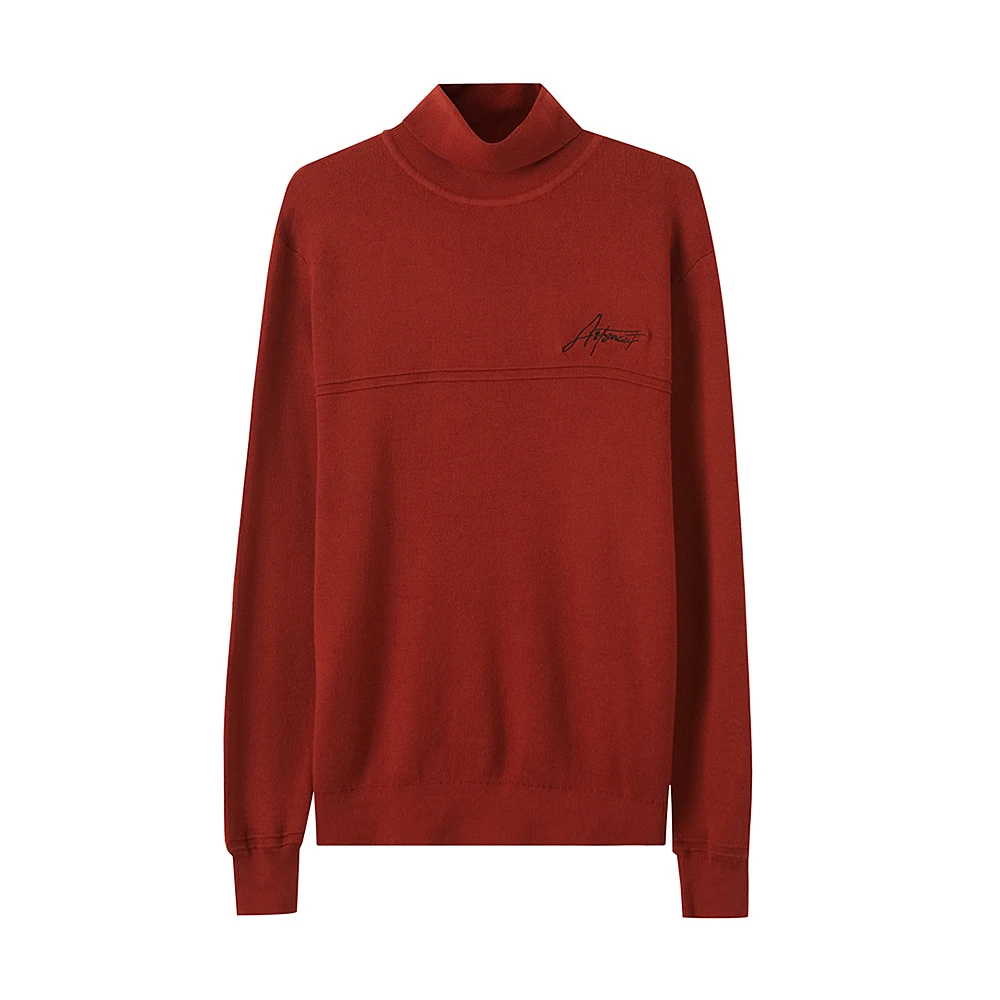 Metersbonwe, бренд, водолазка, свитер для мужчин,, Зимняя мода, длинный рукав, вязанный, мужской, хлопок, свитер, высокое качество, одежда - Цвет: Brown Red