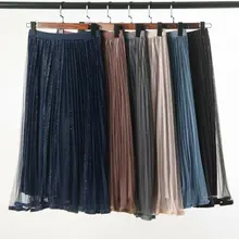 Новая женская юбка с эластичной резинкой на талии, бархатная плиссированная сетчатая юбка, брендовая модная Осенняя юбка