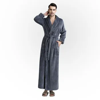 

winter long bathrobe men Pajamas Sleepwear Bath Robe Solid Thicken flannel kimono homme d91116