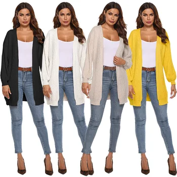 

Women Cardigans Sweater Fashion Solid Streetwear Casual Open Stitch Sweaters Female Knitted Long Cardigans Women Autumn Top