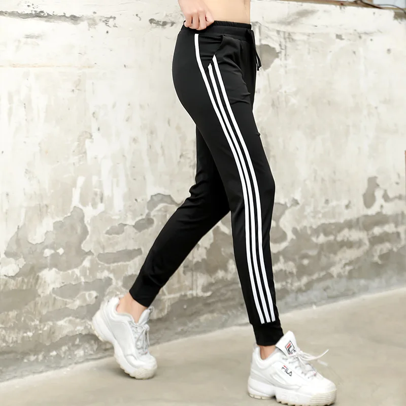 lady pants loose elastic fitness pants popular style quick-dry lady running three bars of foot trousers big size