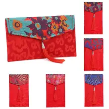 Кисточкой китайский стиль Ткань Цветочный красный конверт карман год пакет мешок денег