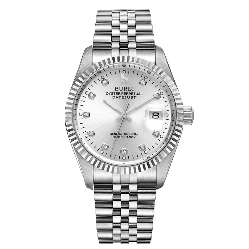 BUREI 5003 Switzerland oyster perpetual datejust MIYOTA Мужские автоматические часы с календарем и черным лицом из нержавеющей стали - Цвет: Коричневый