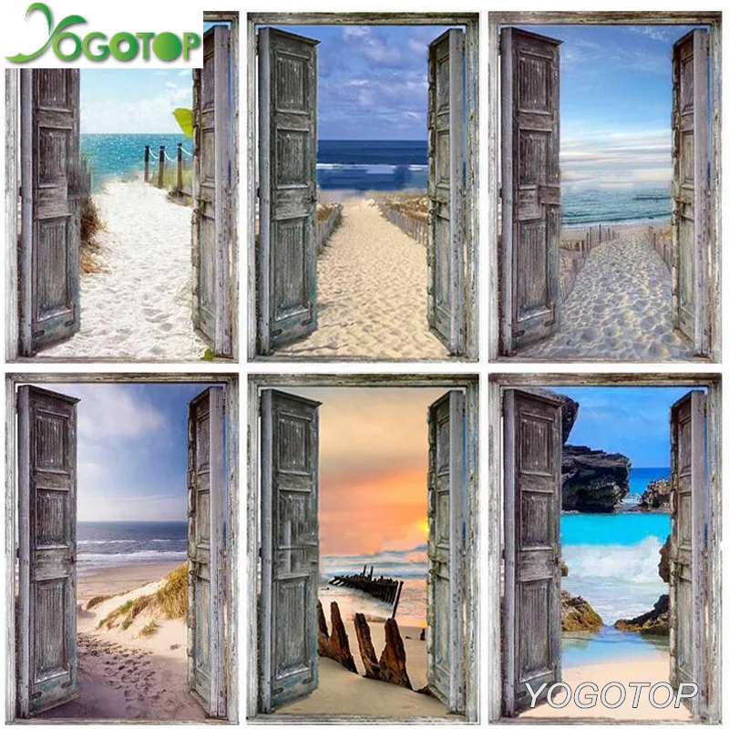 

5D DIY Diamond Painting sea Door Landscape Full Drill Mosaic Diamond Art Embroidery Cross Stitch Home Decoration beach YY2055