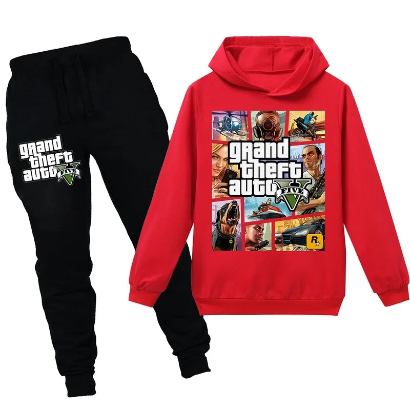 Grand Theft Auto V GTA 5 Kids 2pcs Sets Long Sleeve Pullover Sweatshirt Pants Clothing 12 14 Years kids clothing set,kids sweatshirt set
