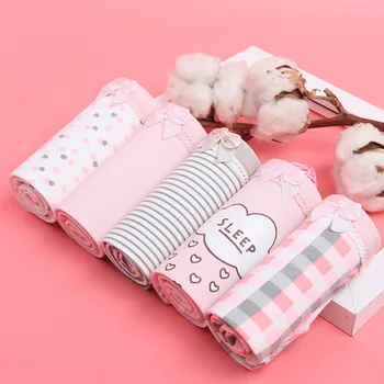 

5PC/Doz Female Cotton Underwear Mid-waist Girl Comfortable New All-cotton Cute Triangular Underwear Women's Cotton Briefs