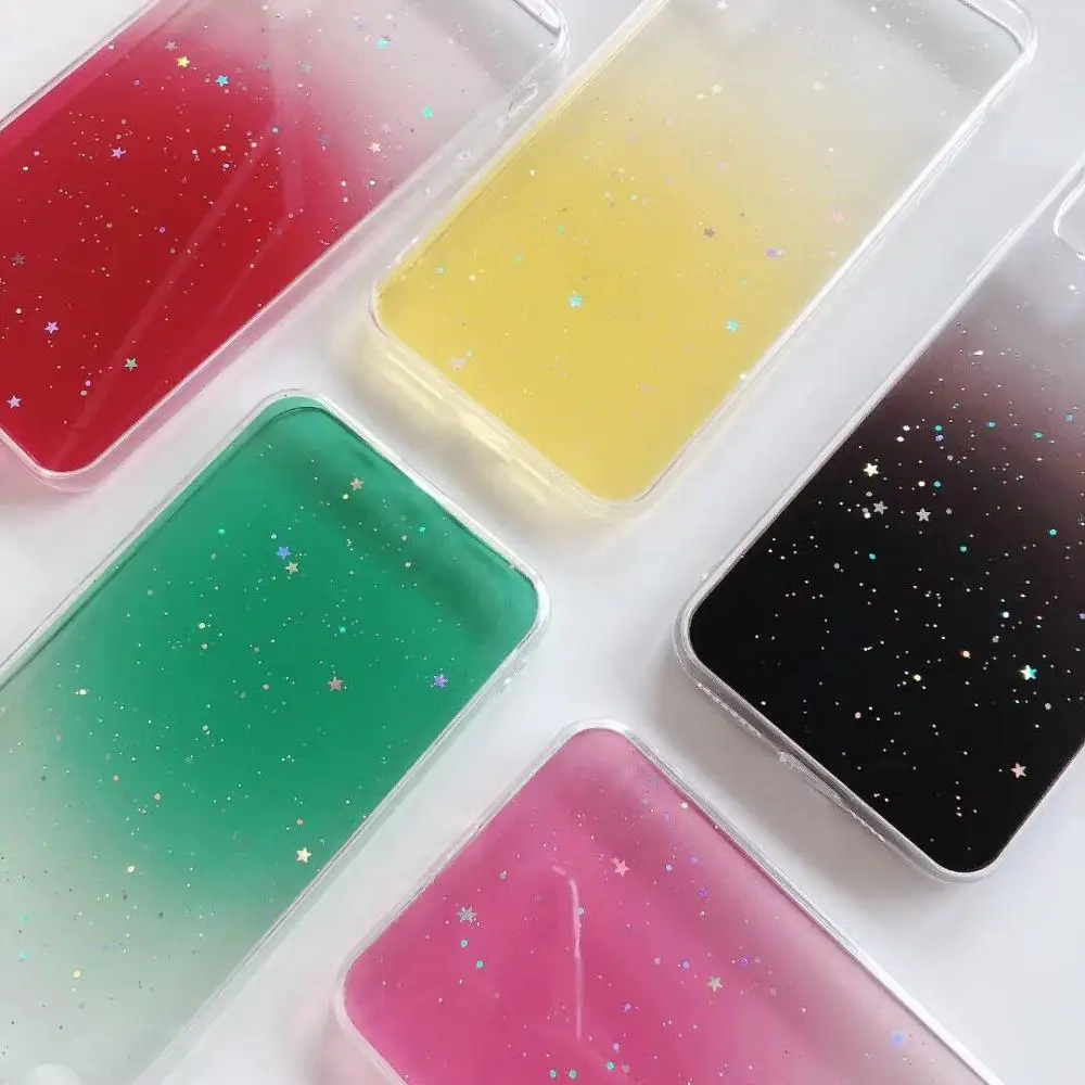 

Luxury Gradient Flash stars Phone Case For iPhone X XR XS Max Thin Cases for iPhone 6 6S 7 8 Plus Transparent Clear Phone Cases